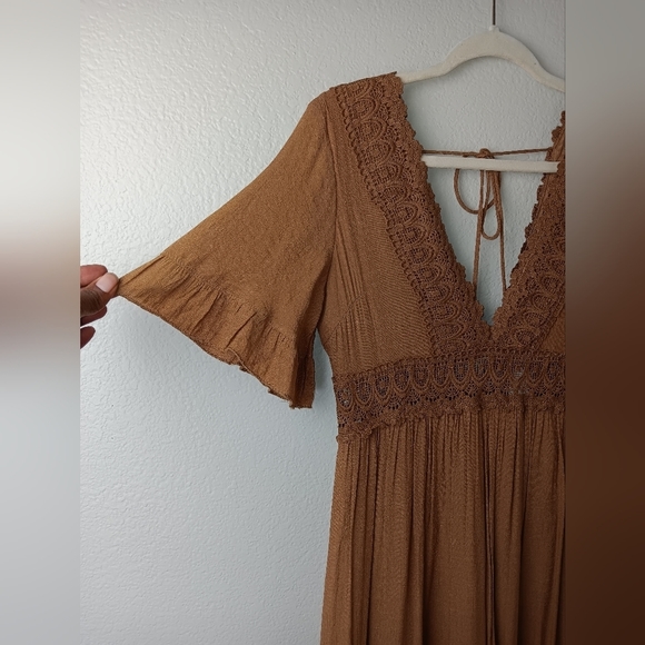 Camel Wishlist Boho Crochet Detail Flowy Maxi Dress - Picture 6 of 11